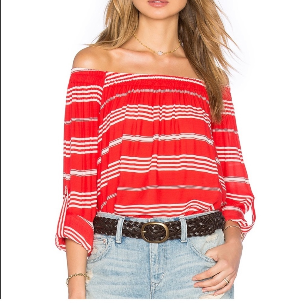 NEW • FAITHFULL THE BRAND • Women’s Devin Top in Vista Stripes XS Red White